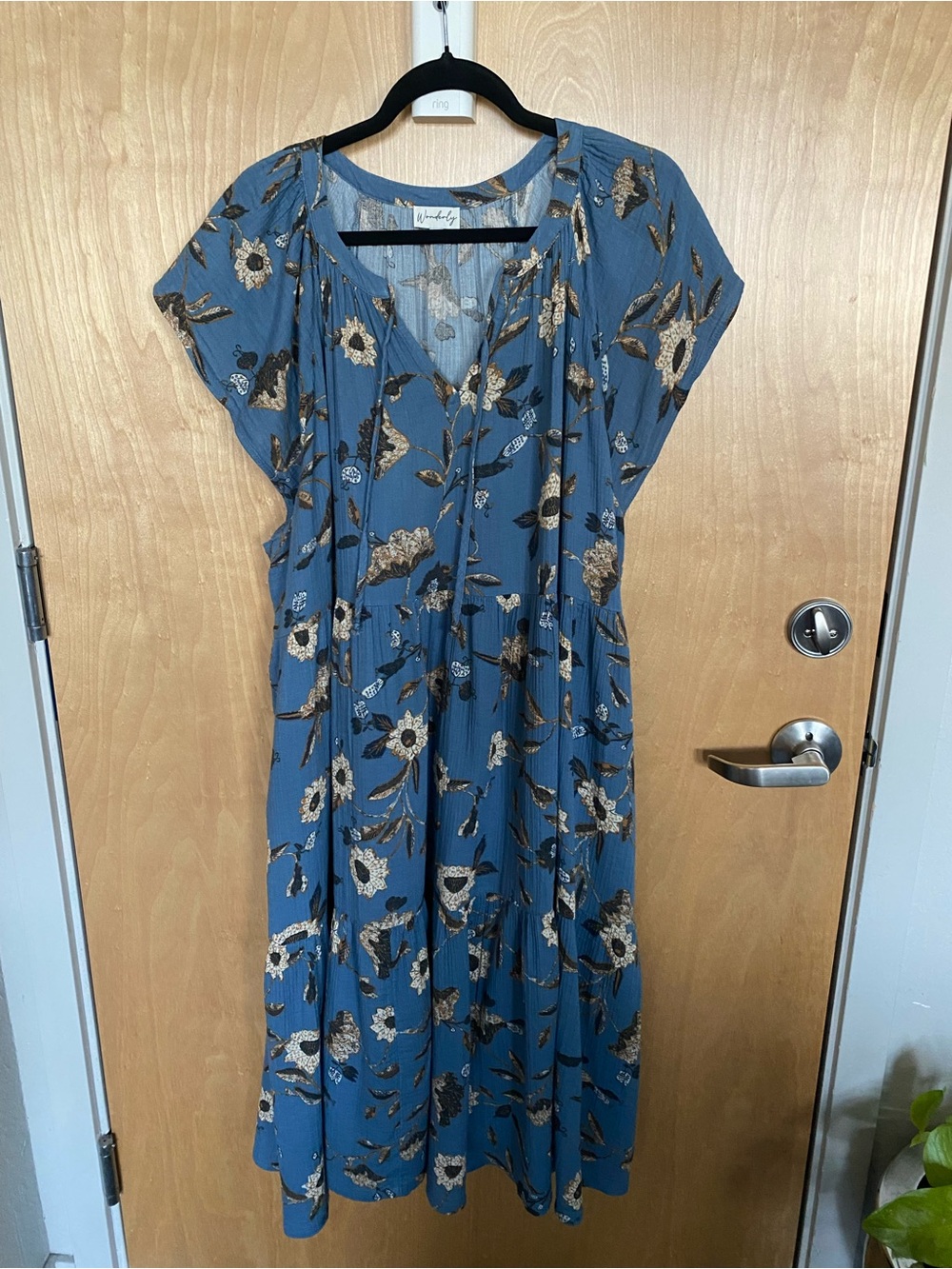 Wonderly Blue Midi Dress with brown/white,/black floral print